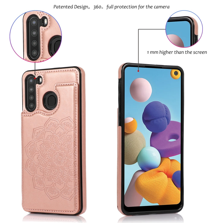 For Samsung Galaxy A21 Double Buckle Mandala PU+TPU Phone Case
