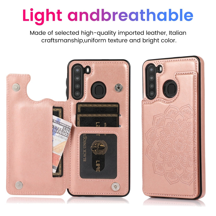 For Samsung Galaxy A21 Double Buckle Mandala PU+TPU Phone Case