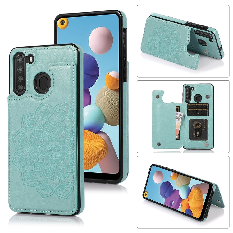 For Samsung Galaxy A21 Double Buckle Mandala PU+TPU Phone Case