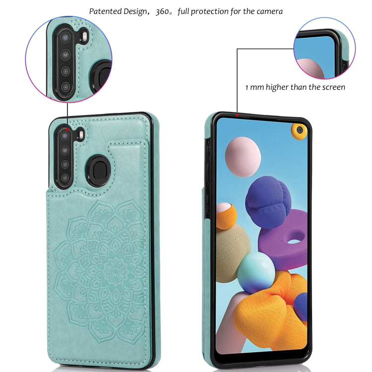 For Samsung Galaxy A21 Double Buckle Mandala PU+TPU Phone Case