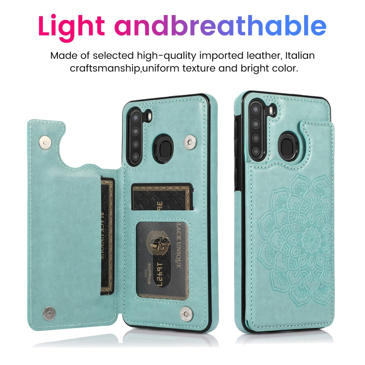 For Samsung Galaxy A21 Double Buckle Mandala PU+TPU Phone Case