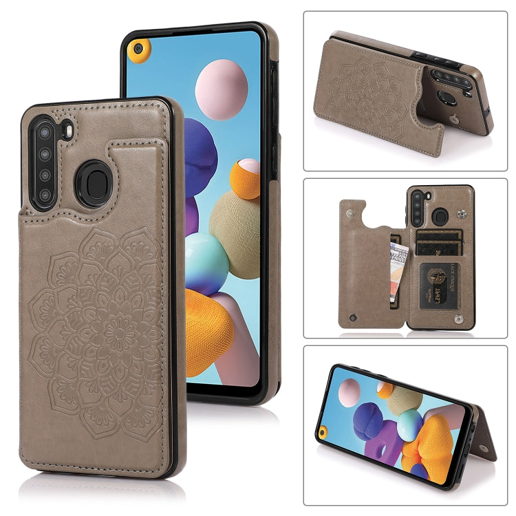 For Samsung Galaxy A21 Double Buckle Mandala PU+TPU Phone Case