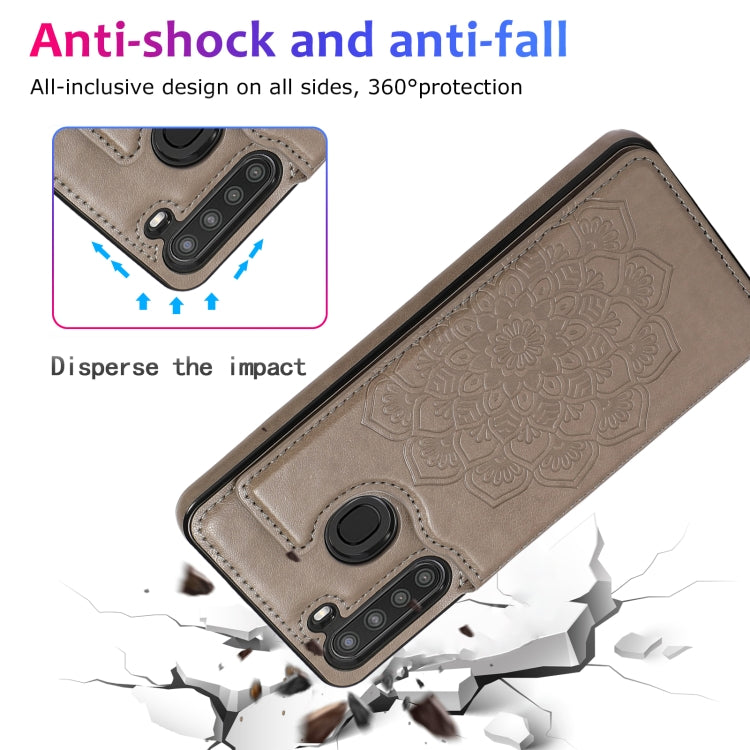 For Samsung Galaxy A21 Double Buckle Mandala PU+TPU Phone Case