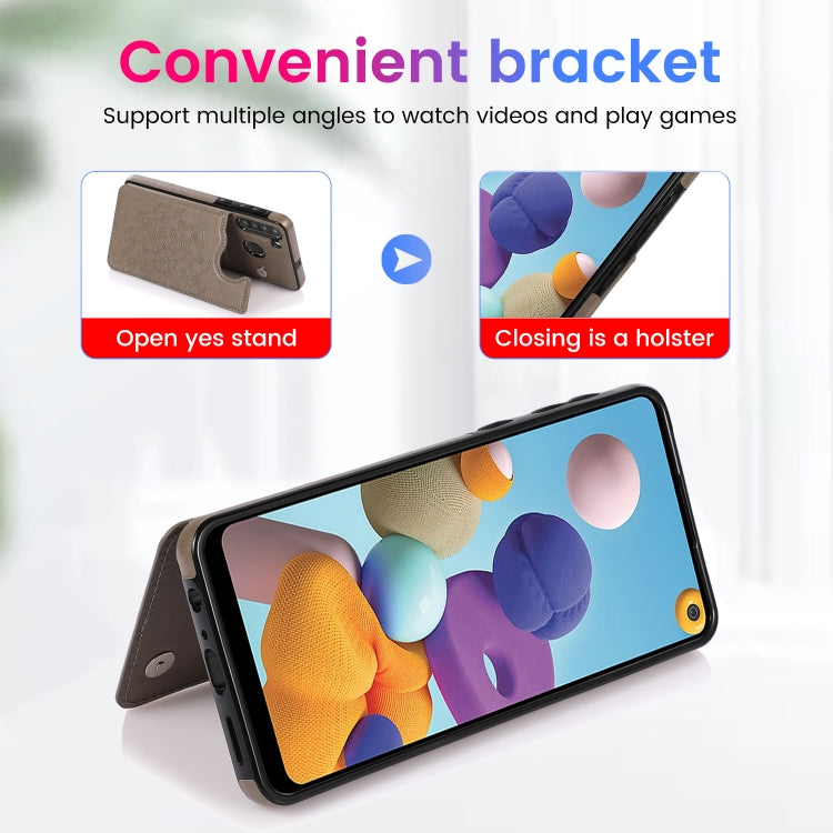 For Samsung Galaxy A21 Double Buckle Mandala PU+TPU Phone Case