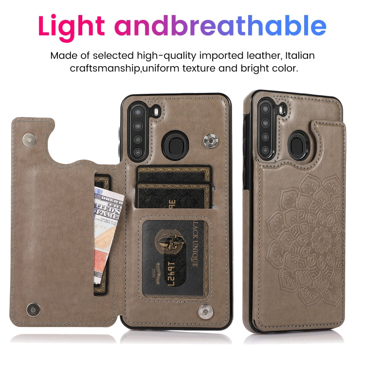 For Samsung Galaxy A21 Double Buckle Mandala PU+TPU Phone Case