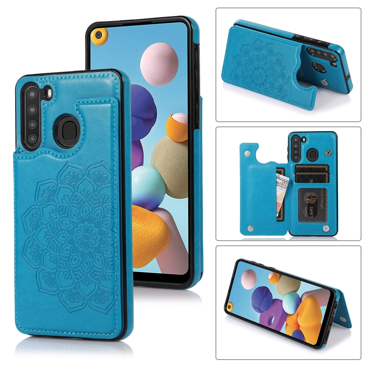 For Samsung Galaxy A21 Double Buckle Mandala PU+TPU Phone Case