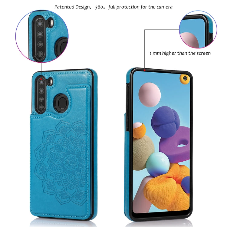 For Samsung Galaxy A21 Double Buckle Mandala PU+TPU Phone Case