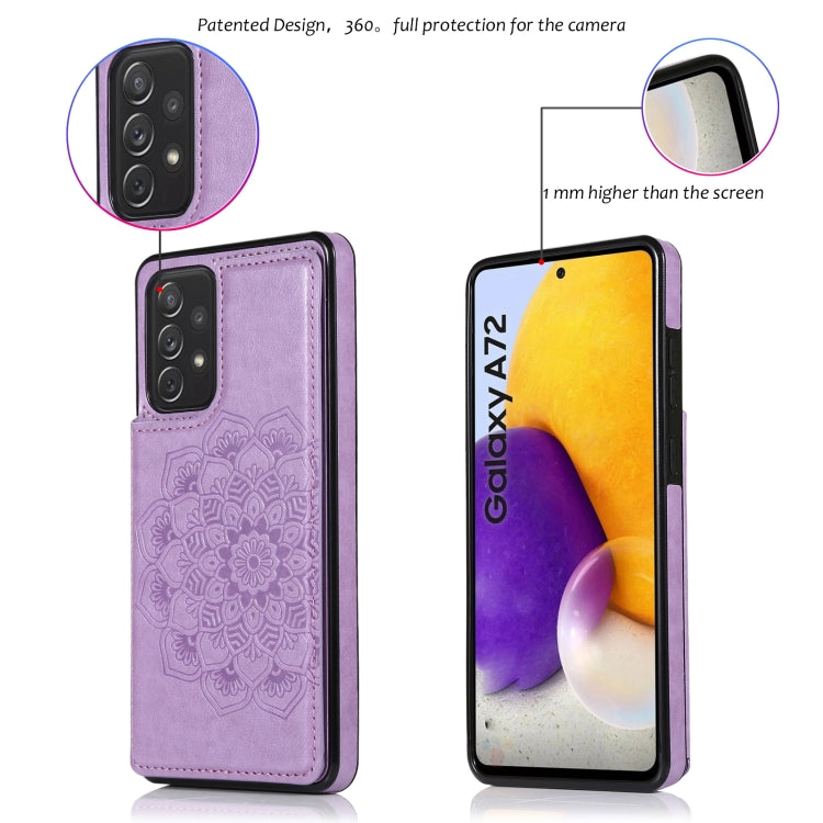 For Samsung Galaxy A72 Double Buckle Mandala PU+TPU Phone Case