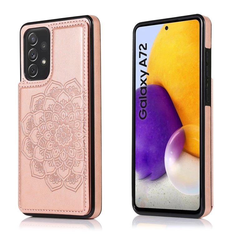 For Samsung Galaxy A72 Double Buckle Mandala PU+TPU Phone Case