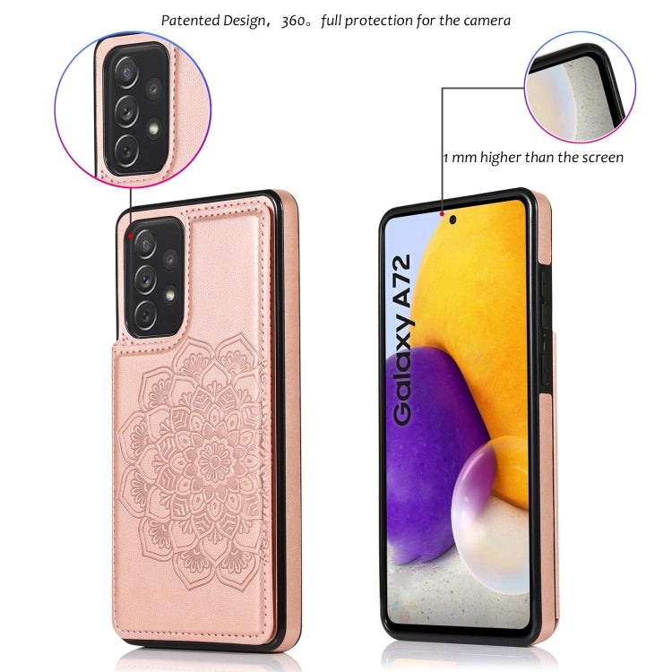 For Samsung Galaxy A72 Double Buckle Mandala PU+TPU Phone Case