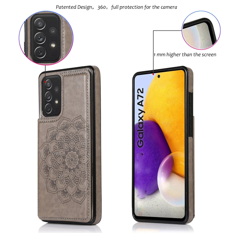 For Samsung Galaxy A72 Double Buckle Mandala PU+TPU Phone Case