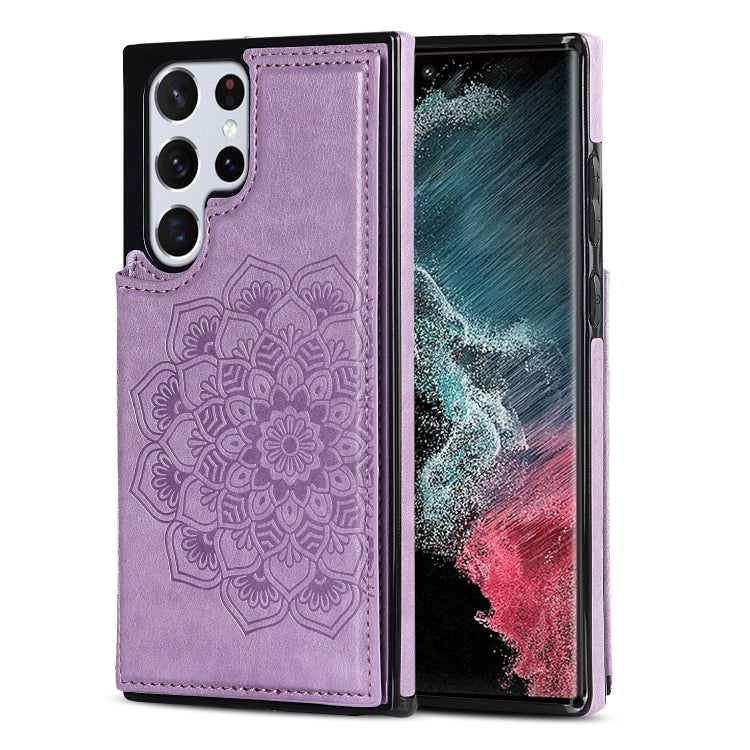 For Samsung Galaxy S22 Ultra 5G Double Buckle Mandala PU+TPU Phone Case