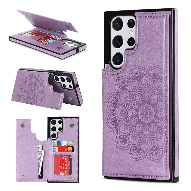 For Samsung Galaxy S22 Ultra 5G Double Buckle Mandala PU+TPU Phone Case