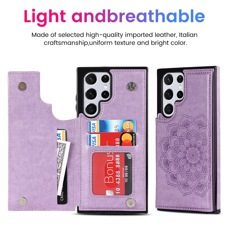 For Samsung Galaxy S22 Ultra 5G Double Buckle Mandala PU+TPU Phone Case