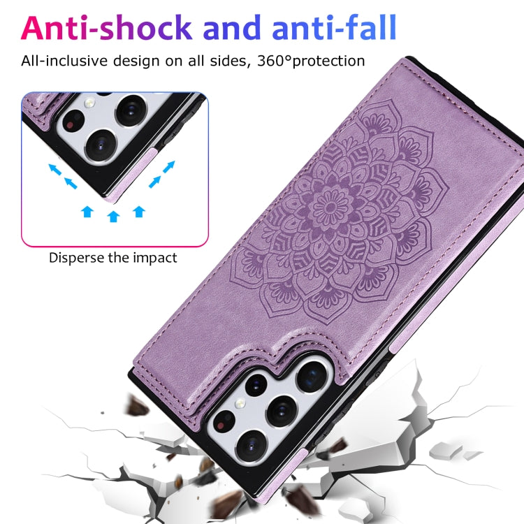 For Samsung Galaxy S22 Ultra 5G Double Buckle Mandala PU+TPU Phone Case