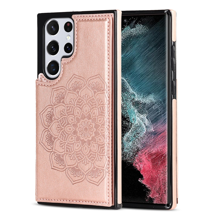 For Samsung Galaxy S22 Ultra 5G Double Buckle Mandala PU+TPU Phone Case