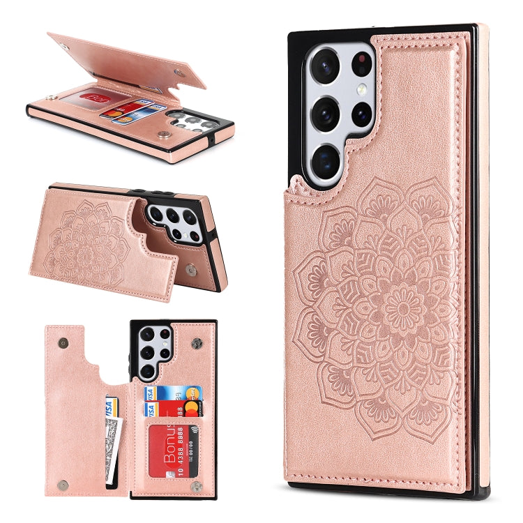 For Samsung Galaxy S22 Ultra 5G Double Buckle Mandala PU+TPU Phone Case