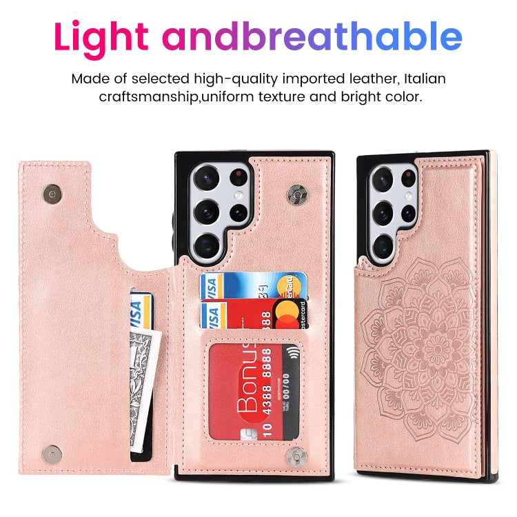 For Samsung Galaxy S22 Ultra 5G Double Buckle Mandala PU+TPU Phone Case
