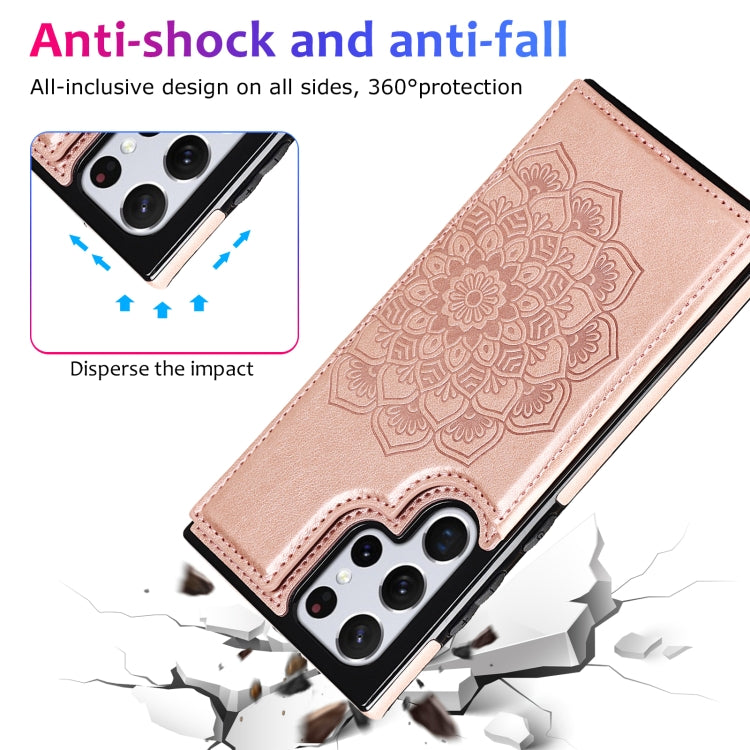 For Samsung Galaxy S22 Ultra 5G Double Buckle Mandala PU+TPU Phone Case