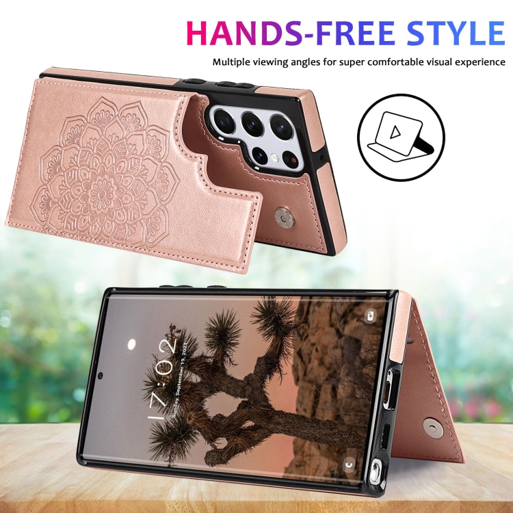 For Samsung Galaxy S22 Ultra 5G Double Buckle Mandala PU+TPU Phone Case