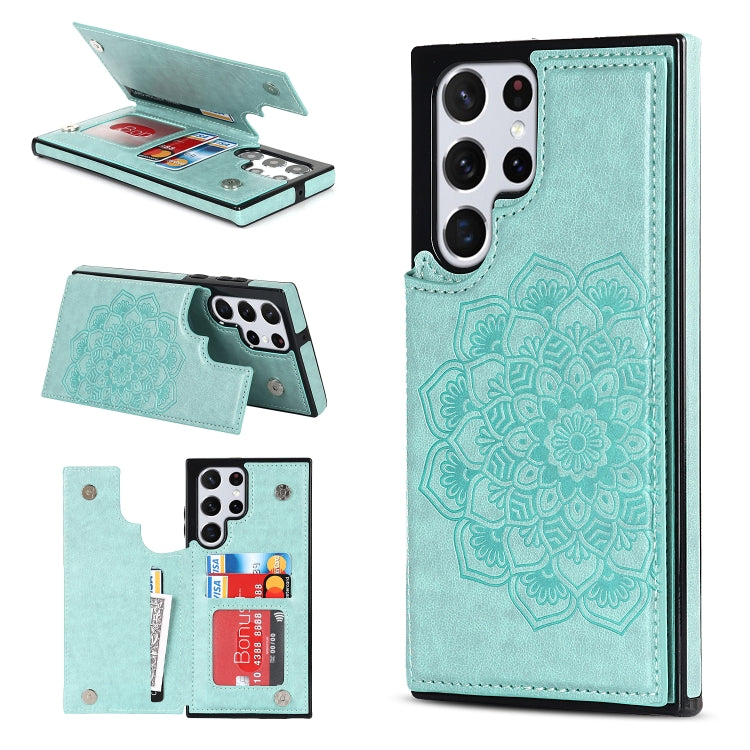For Samsung Galaxy S22 Ultra 5G Double Buckle Mandala PU+TPU Phone Case