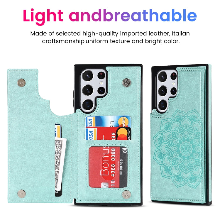 For Samsung Galaxy S22 Ultra 5G Double Buckle Mandala PU+TPU Phone Case