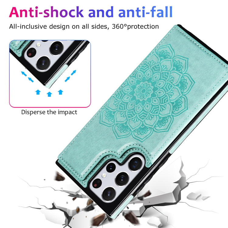 For Samsung Galaxy S22 Ultra 5G Double Buckle Mandala PU+TPU Phone Case