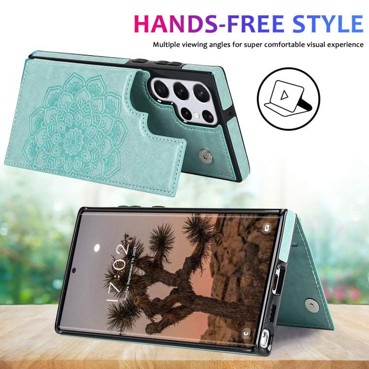 For Samsung Galaxy S22 Ultra 5G Double Buckle Mandala PU+TPU Phone Case