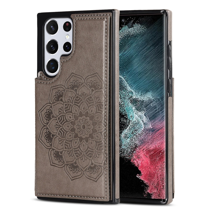 For Samsung Galaxy S22 Ultra 5G Double Buckle Mandala PU+TPU Phone Case