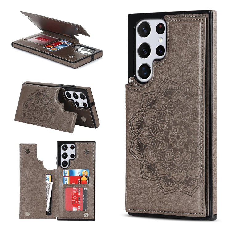 For Samsung Galaxy S22 Ultra 5G Double Buckle Mandala PU+TPU Phone Case