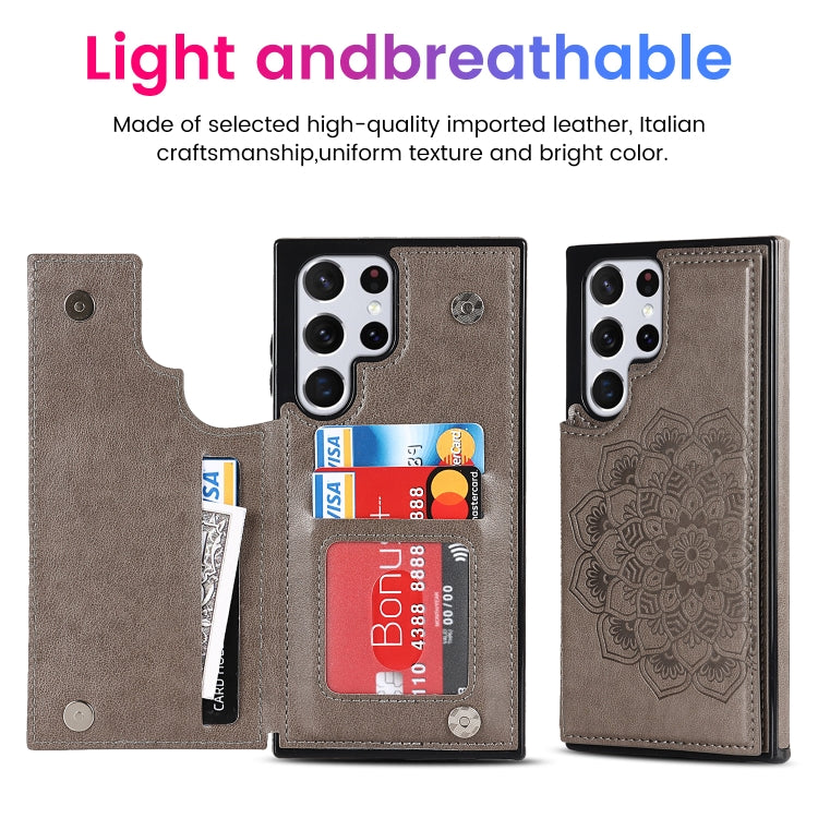 For Samsung Galaxy S22 Ultra 5G Double Buckle Mandala PU+TPU Phone Case