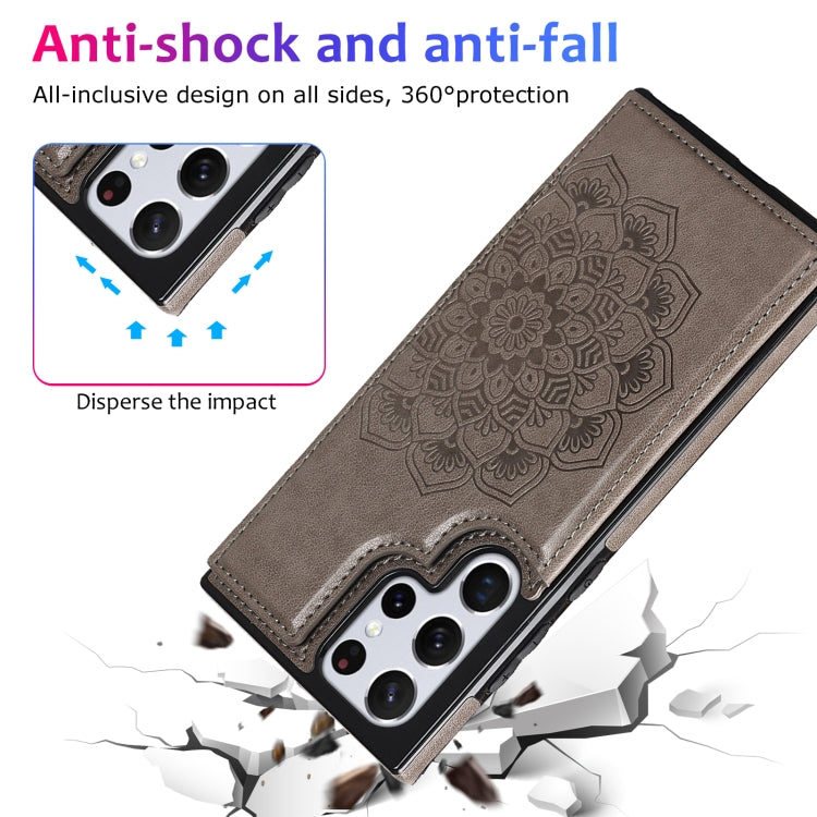 For Samsung Galaxy S22 Ultra 5G Double Buckle Mandala PU+TPU Phone Case