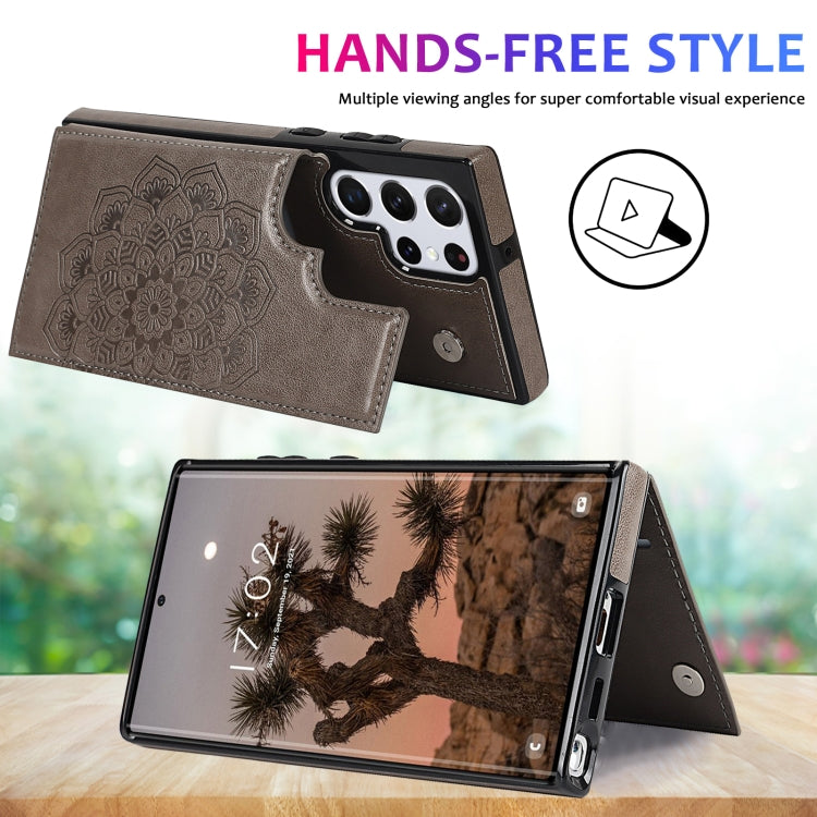 For Samsung Galaxy S22 Ultra 5G Double Buckle Mandala PU+TPU Phone Case