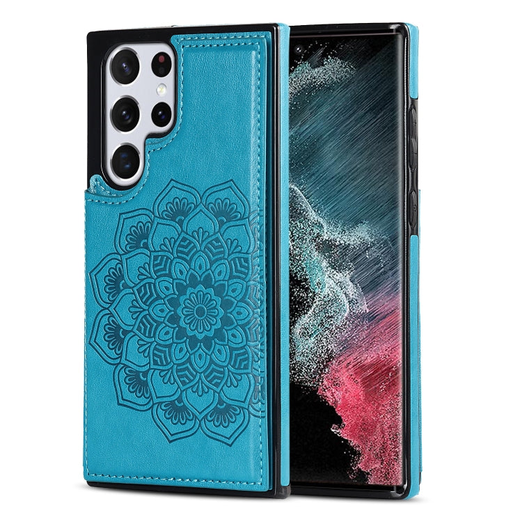 For Samsung Galaxy S22 Ultra 5G Double Buckle Mandala PU+TPU Phone Case