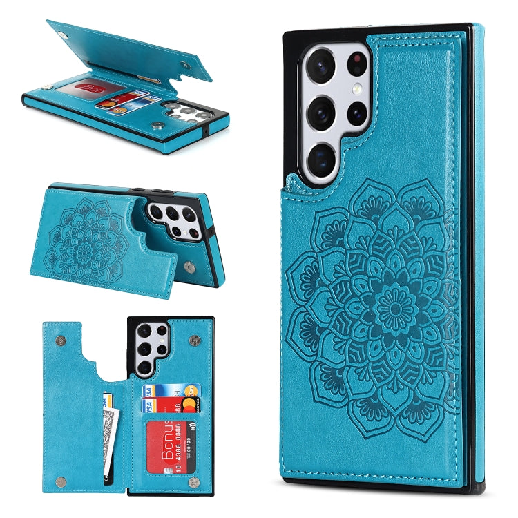 For Samsung Galaxy S22 Ultra 5G Double Buckle Mandala PU+TPU Phone Case