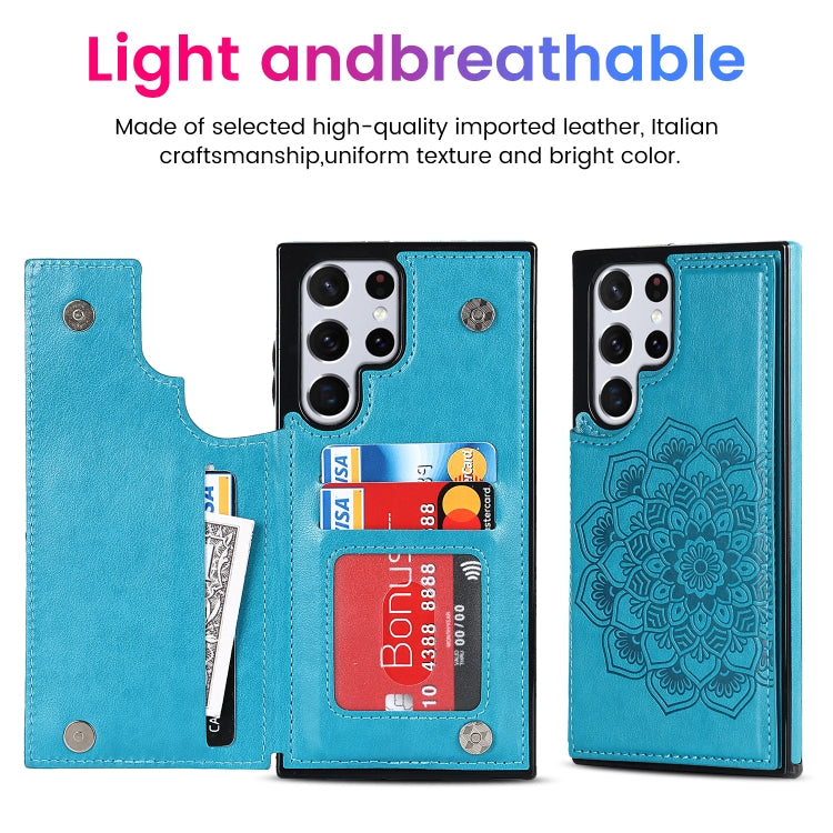 For Samsung Galaxy S22 Ultra 5G Double Buckle Mandala PU+TPU Phone Case