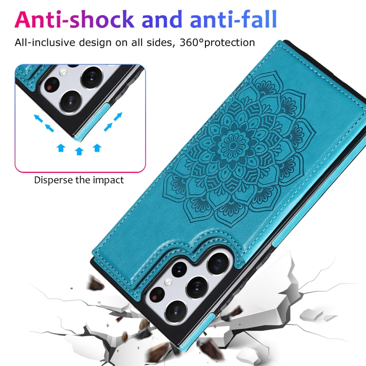 For Samsung Galaxy S22 Ultra 5G Double Buckle Mandala PU+TPU Phone Case