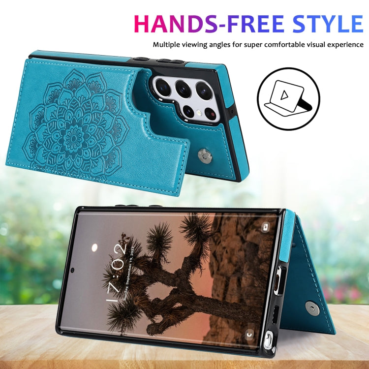For Samsung Galaxy S22 Ultra 5G Double Buckle Mandala PU+TPU Phone Case