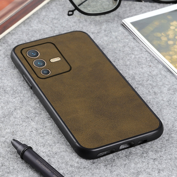 For vivo S12 5G / V23 5G Accurate Hole Two-color Calf Texture PU Phone Case
