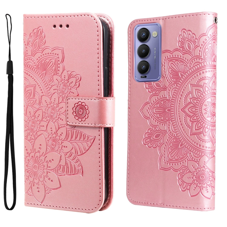 For Tecno Camon 18/18P 7-petal Flowers Embossed Flip Leather Phone Case