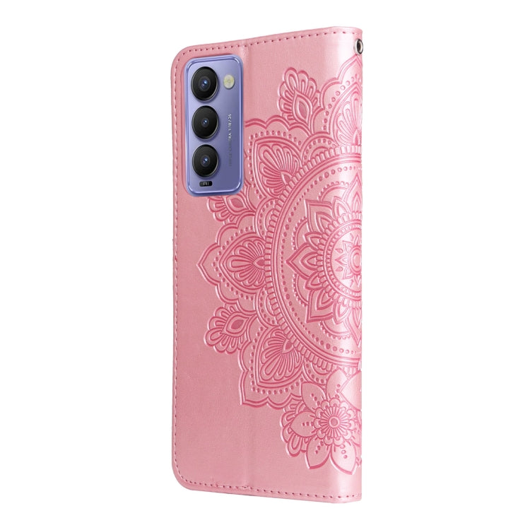 For Tecno Camon 18/18P 7-petal Flowers Embossed Flip Leather Phone Case