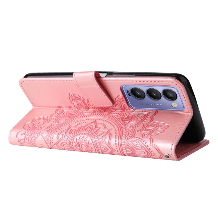 For Tecno Camon 18/18P 7-petal Flowers Embossed Flip Leather Phone Case