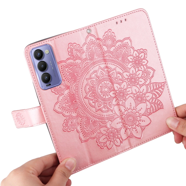 For Tecno Camon 18/18P 7-petal Flowers Embossed Flip Leather Phone Case