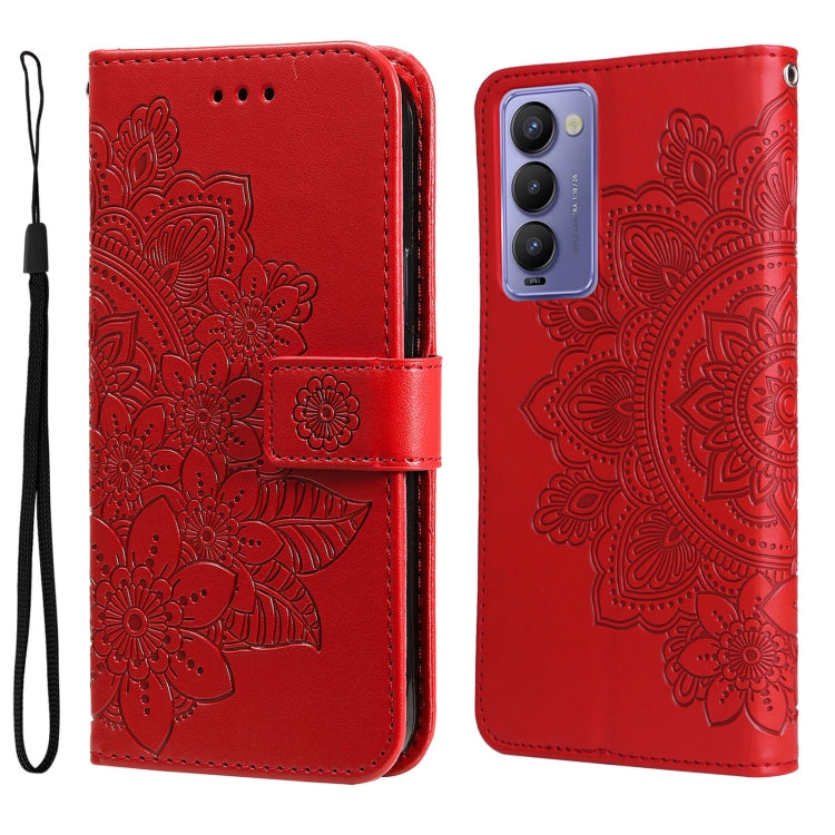 For Tecno Camon 18/18P 7-petal Flowers Embossed Flip Leather Phone Case