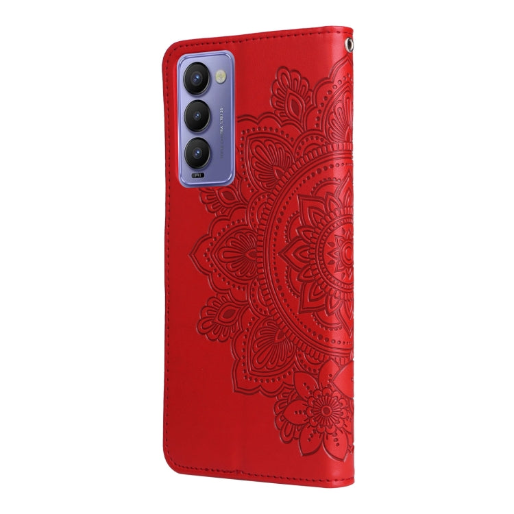 For Tecno Camon 18/18P 7-petal Flowers Embossed Flip Leather Phone Case