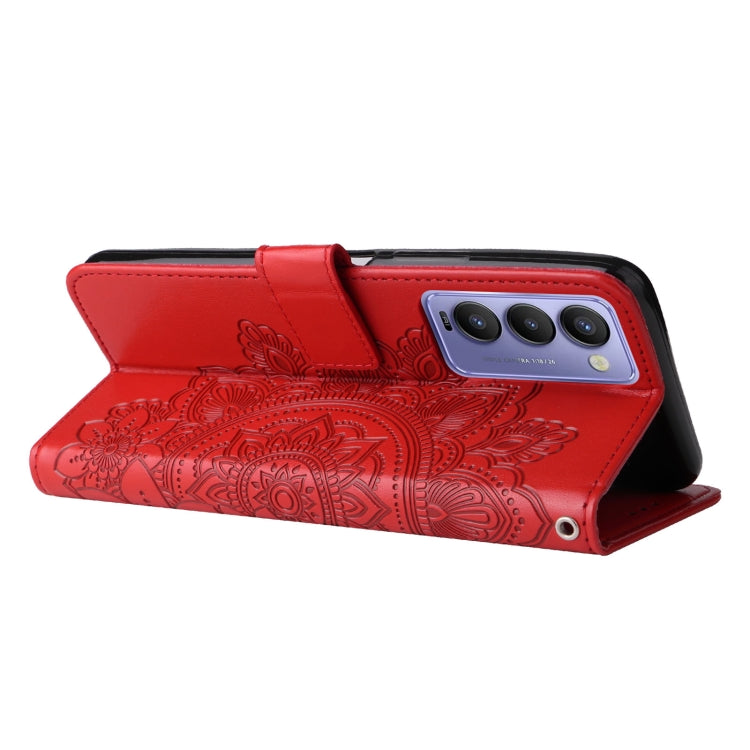 For Tecno Camon 18/18P 7-petal Flowers Embossed Flip Leather Phone Case