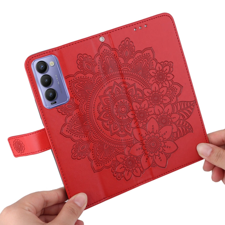 For Tecno Camon 18/18P 7-petal Flowers Embossed Flip Leather Phone Case