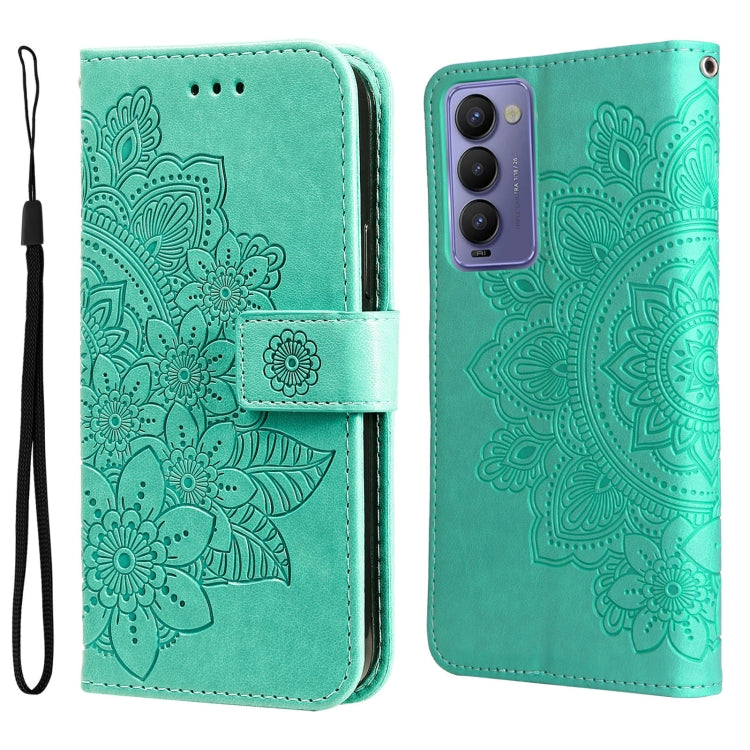 For Tecno Camon 18/18P 7-petal Flowers Embossed Flip Leather Phone Case