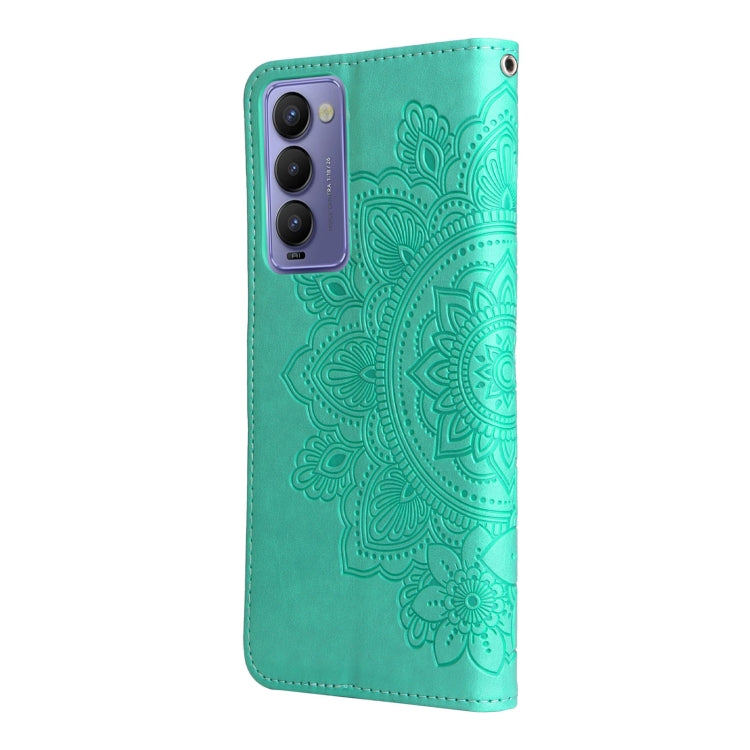 For Tecno Camon 18/18P 7-petal Flowers Embossed Flip Leather Phone Case