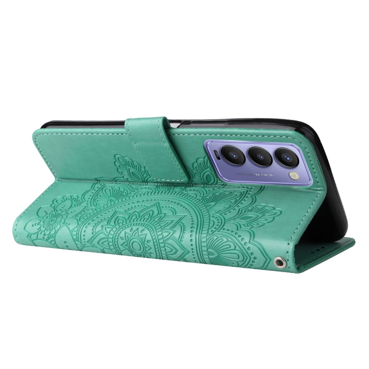 For Tecno Camon 18/18P 7-petal Flowers Embossed Flip Leather Phone Case